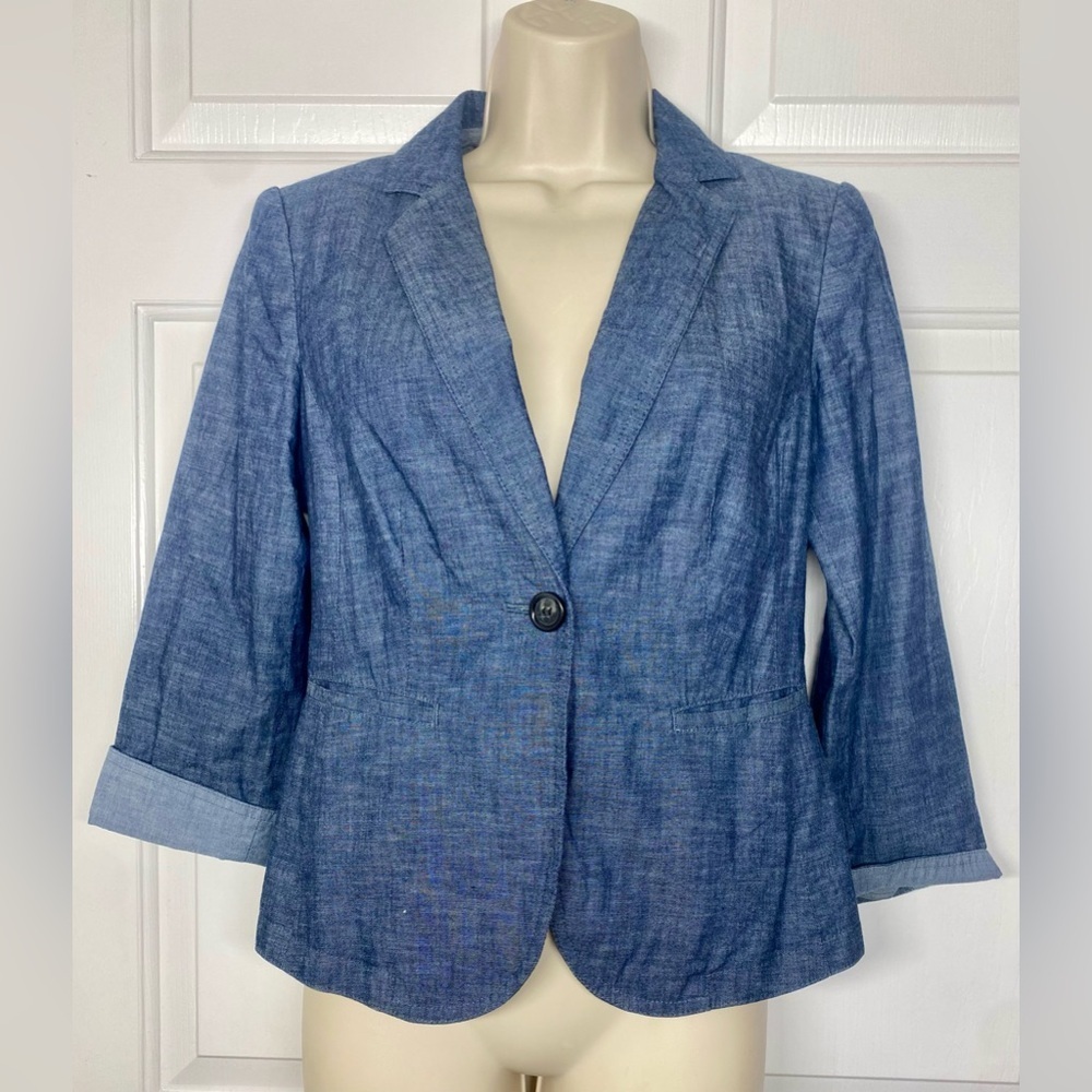 The Limited Blue Denim Suit Single Button Blazer Coat Size XS